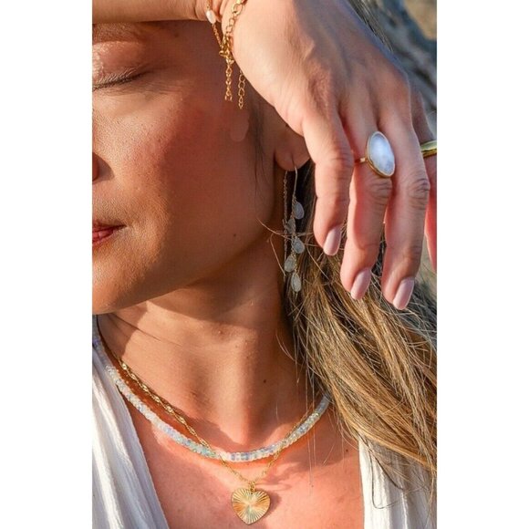 Rainbow Moonstone Threader Earrings Gemstone Dangle Earring Non-tarnish Gold - Picture 11 of 14